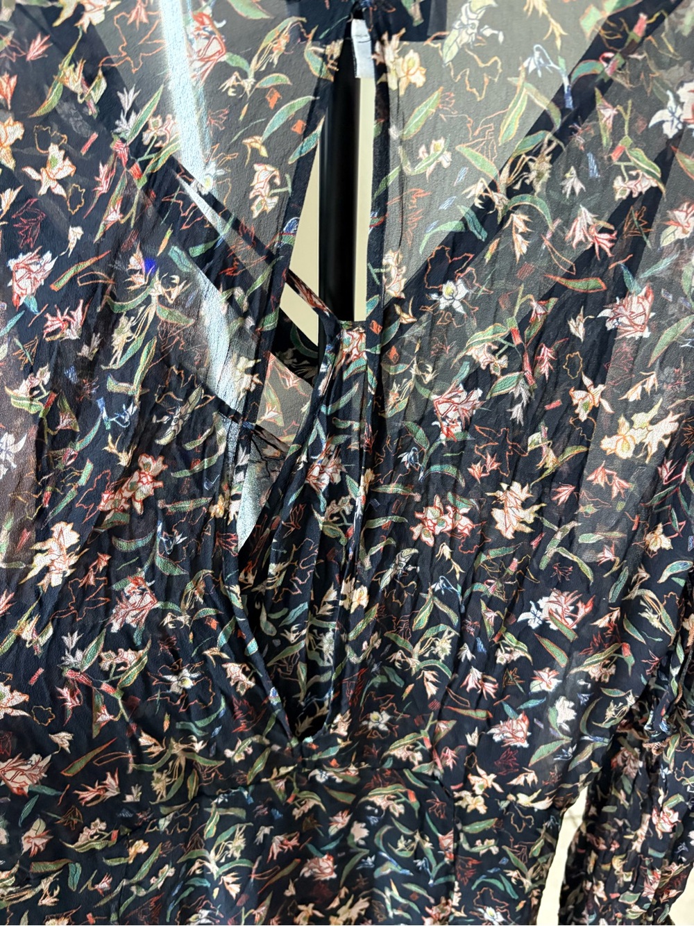 IRO Black Floral Sheer Tie-Front Blouse - Picture 5 of 6